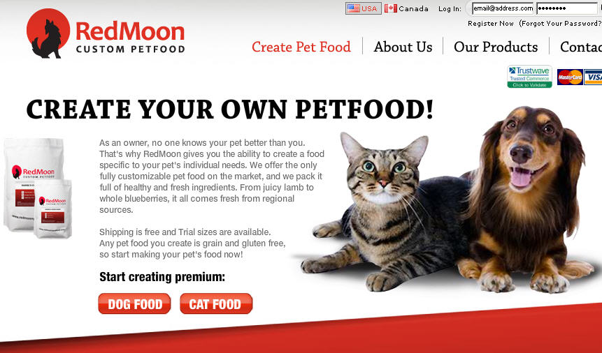 redmoon pet food log in